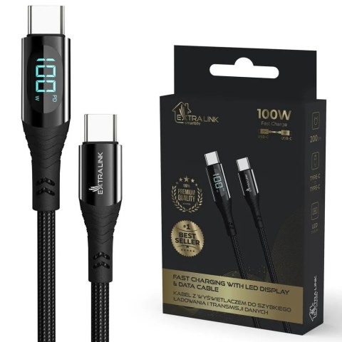 Kabel USB Typ-C do USB Typ-C Smart Life Braided 100W 2m czarny z wyświetlaczem LED