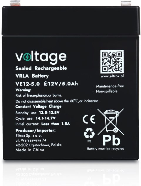 Akumulator AGM Voltage 12V 5Ah VE12-5.0 (Żywotność 6-9 lat)