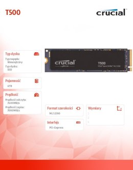 Dysk SSD T500 4TB M.2 NVMe 2280 PCIe 4.0 7400/7000