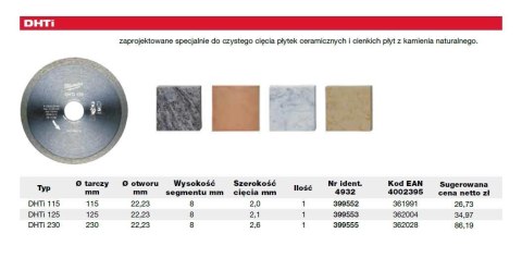 MILWAUKEE TARCZA DIAMENTOWA DHTi PEŁNA 230 x 22,2mm