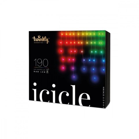 Inteligentne lampki sople Icicle 190 RGB LED, 5x0,5 m, IP44, przezroczysty przewód