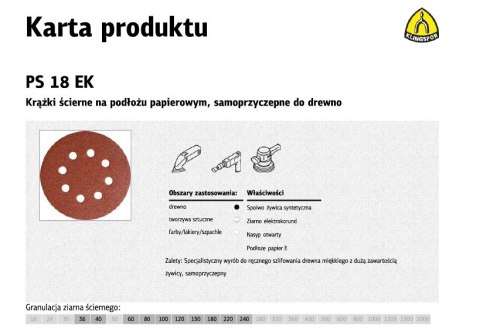 KLINGSPOR KRĄŻEK ŚCIERNY SAMOPRZYCZEPNY 125mm PS18EK gr.120 GLS5 8-OTWORÓW/50szt.