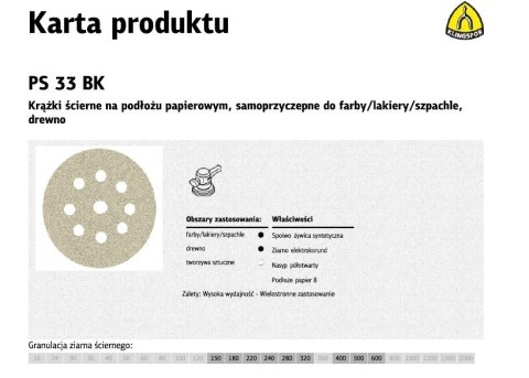 KLINGSPOR KRĄŻEK ŚCIERNY SAMOPRZYCZEPNY 225mm PS33BK gr.180 GLS38 /50szt.