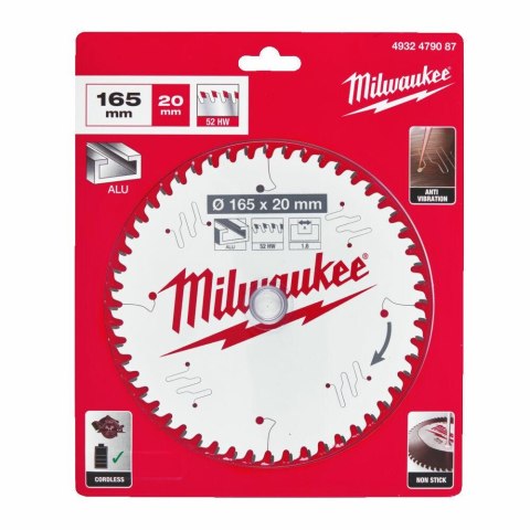 MILWAUKEE PIŁA TARCZOWA 165x20x2,2x52z ALUMINIUM