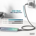 Kabel połączeniowy silikonowy USB-C - USB-C, USB 4 Gen3 40G 8K 240W, 0,5m Czarny