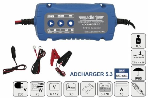 ADLER PROSTOWNIK ELEKTRONICZNY 6/12V ADCHARGER 5.3