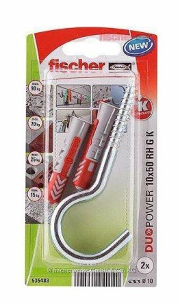 FISCHER KOŁEK DUOPOWER 10x50 Z HAKIEM OKRĄGŁYM /2szt.