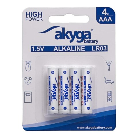 Bateria alkaliczna Akyga AAA LR03 Zn-MnO2, 1.5V/1300mAh 4szt/blister