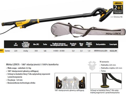 MIRKA SZLIFIERKA DO ŚCIAN LEROS 225mm OSCYLACJA 5mm