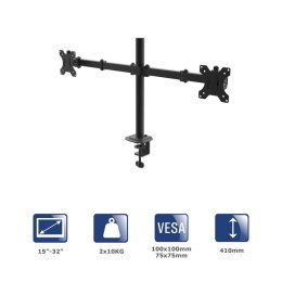 Uchwyt biurkowy na dwa monitory Akyga AK-MB-02 ramiona 2x10kg VESA 75x75mm / 100x100mm 15-32