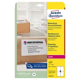 Avery Zweckform etykiety 99.1mm x 139mm, A4, białe, 1 etykieta, wodoodporny, pakowane po 25 szt., L7994-25, do drukarek laserowy