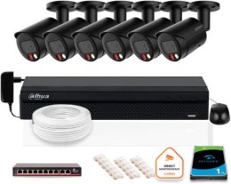 Zestaw monitoringu IP DAHUA 6 kamer tubowych zewnętrznych czarnych 8MPX