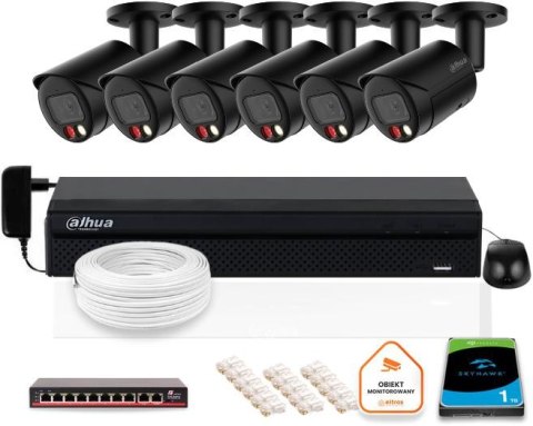 Zestaw monitoringu IP DAHUA 6 kamer tubowych zewnętrznych czarnych 8MPX