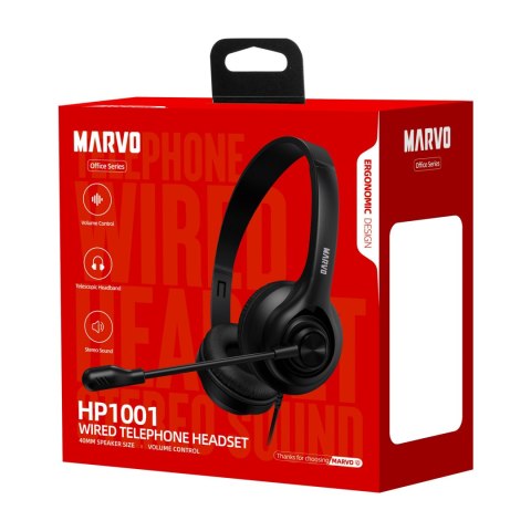 Marvo HP1001, słuchawki z mikrofonem, przewodowaczarna, 2 x 3.5 mm Jack