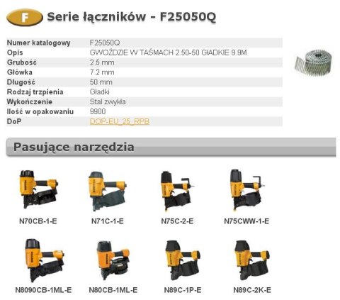 BOSTITCH GWOŹDZIE F 2,50-50 P Q 9,9m ...