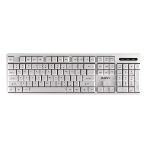 Marvo WS005 WH, klawiatura z myszką bezprzewodową, US, biurowy, biała