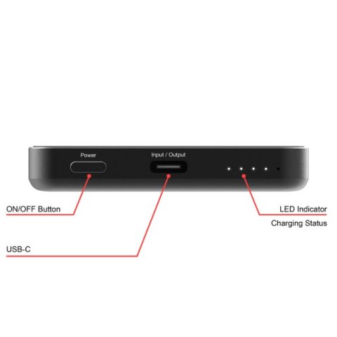 Verbatim, powerbank z ładowaniem bezprzewodowym, 5V, ładowanie telefonu, 32225, 5000mAh, Mocowanie magnetyczne, Czarny