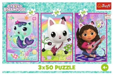 Puzzle 3x50 elementów Gabby i kotki Gabi