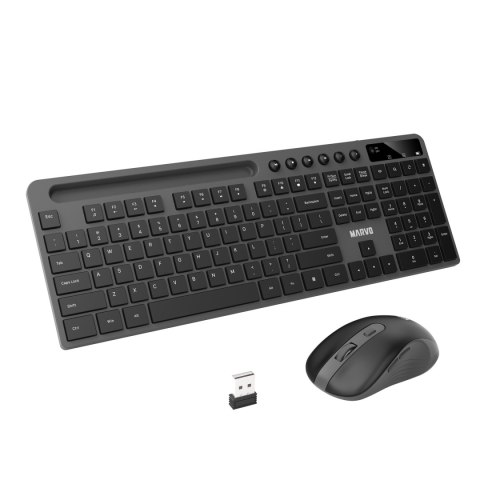 Marvo KC411W BK klawiatura US, czarna z myszką bezprzewodową, biurowy