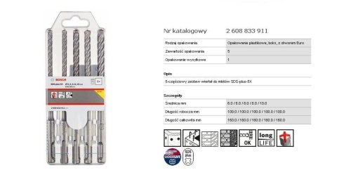 BOSCH WIERTŁO SDS PLUS-5X KPL. 5szt. 6/6/8/8/10x160mm