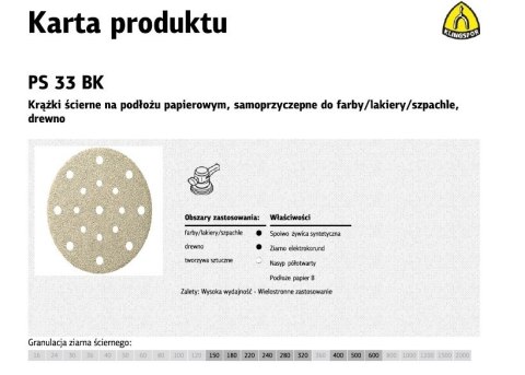 KLINGSPOR KRĄŻEK ŚCIERNY SAMOPRZYCZEPNY 150mm PS33BK gr.180 GLS51 /100szt.