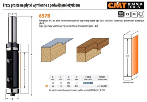 CMT FREZ HM D=19 I=50 L=110 S=12 Z=2 NA PŁYTKI WYMIENNE Z PODWÓJNYM ŁOŻYSKIEM