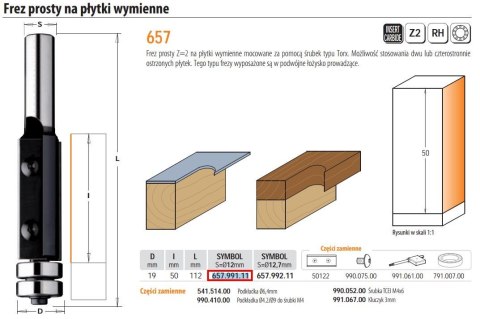CMT FREZ NA PŁYTKI WYMIENNE Z ŁOŻYSKIEM HM D=19 I=50 L=112 S=12