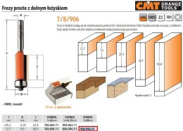 CMT FREZ HM I=12,7 D=9,5 S=8 DOLNE ŁOŻ. PROSTY Z ŁOZYSKIEM DOLNYM.