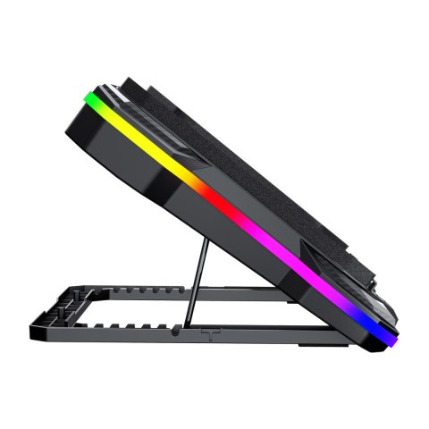 Stojak pod notebook, ATLAS 43, podświetlany, z wiatrakiem, czarny, Marvo, z 2-portowym hub-em