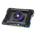 Stojak pod notebook, ATLAS 43, podświetlany, z wiatrakiem, czarny, Marvo, z 2-portowym hub-em