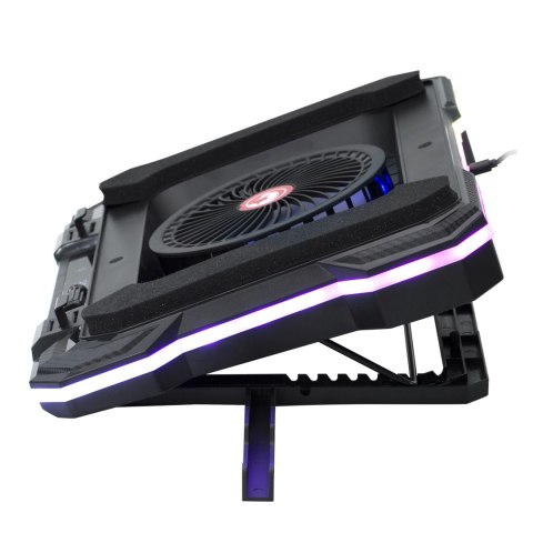 Stojak pod notebook, ATLAS 43, podświetlany, z wiatrakiem, czarny, Marvo, z 2-portowym hub-em