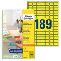 Avery Zweckform etykiety 25.4mm x 10mm, A4, żółte, 189 etykiety, mini, odklejalne, pakowane po 20 szt., L6037-20, do drukarek la