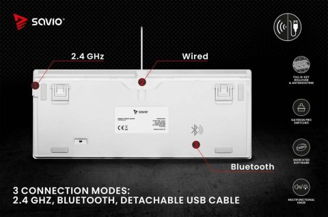 Klawiatura mechaniczna bezprzewodowa PHENIX WHITE Gateron Red Pro, ABS