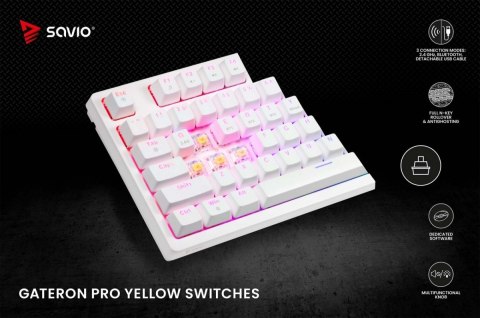 Klawiatura mechaniczna bezprzewodowa PHENIX WHITE Gateron Red Pro, ABS