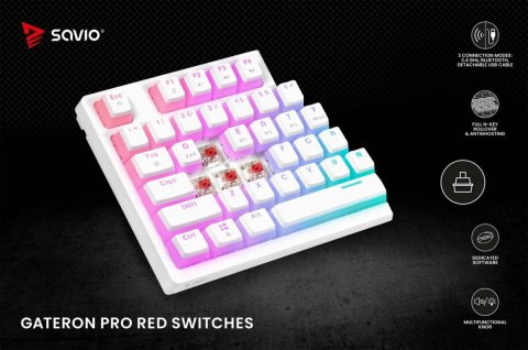 Klawiatura mechaniczna bezprzewodowa PHENIX WHITE Gateron Red Pro, Pudding