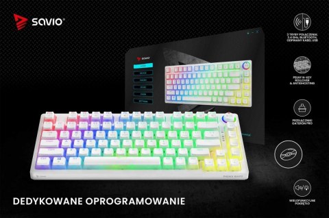 Klawiatura mechaniczna bezprzewodowa SAVIO PHENIX WHITE Gateron Yellow, Pudding