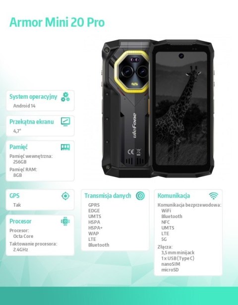 Smartfon Armor Mini 20 Pro 4G 8/256GB IP69K Czarny