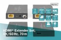Przedłużacz / Extender HDMI 70m po skrętce kat.5e/6/7 4K 60Hz PoC (Power over Cable) (zestaw)