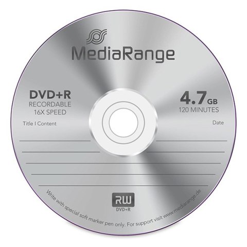 MediaRange DVD+R, mr443, 4.7GB, 16x, spindle, 100-pack, bez możliwości nadruku, 12cm, do archiwizacji danych