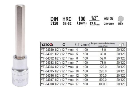 YATO KLUCZ TRZPIENIOWY IMBUSOWY/HEX 1/2" 12x100mm