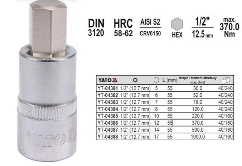 YATO KLUCZ TRZPIENIOWY IMBUSOWY/HEX 1/2" 7x55mm