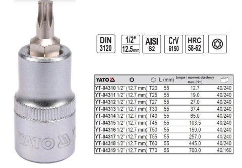 YATO KLUCZ TRZPIENIOWY TORX 1/2" T60x 55mm