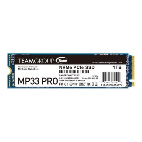 Dysk SSD Team Group MP33 PRO 1TB M.2 2280 PCIe NVMe Gen3 x4 (3400/2600 MB/s)