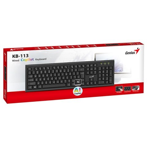 Genius KB-113 COPILOT klawiatura przewodowa (USB) CZ/SK, czarna