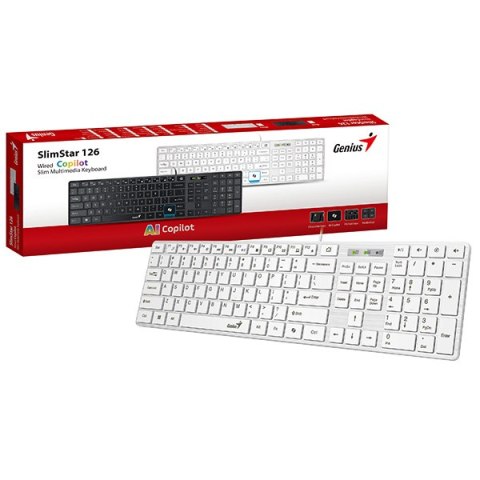 Genius SlimStar 126 COPILOT klawiatura przewodowa (USB) CZ/SK, biała