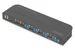 Przełącznik KVM, 4 portowy, 4K 60Hz, 4x DP IN, 1x DP OUT, 1x HDMI OUT, 2x USB A, 1x Audio IN&OUT