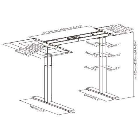 Powerton ERGO EDGE Stelaż rama biurka narożnego z elektryczną regulacją wysokości 125 kg nośność, biały
