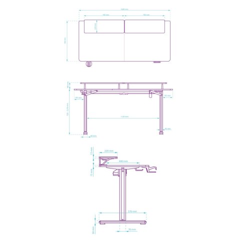 ULTRADESK HIGHLANDER XXL BLACK Biurko z elektryczną regulacją wysokości z uchwytem słuchawki i kable 160X70 cm, czarny