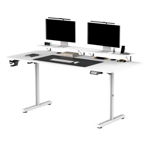 ULTRADESK HIGHLANDER XXL WHITE Biurko z elektryczną regulacją wysokości z uchwytem słuchawki i kable 160X70 cm, biały