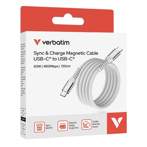 Verbatim USB kabel USB C (M) - USB C (M), 60W, 1.2m, magnetyczny, szary, box, 31850
